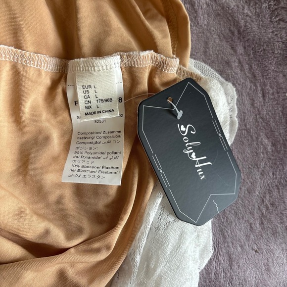 Soly Hux Women White Floral Lace Midi Dress Nude Lining Ruffle Hem Size L - Picture 5 of 5